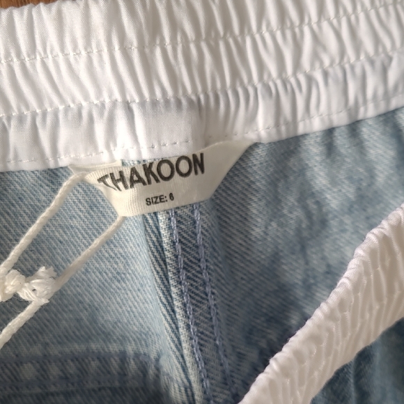 NWT Thakoon Smocked Waist Wide Leg High Rise Light Blue Denim Jeans size 6 - Picture 8 of 13